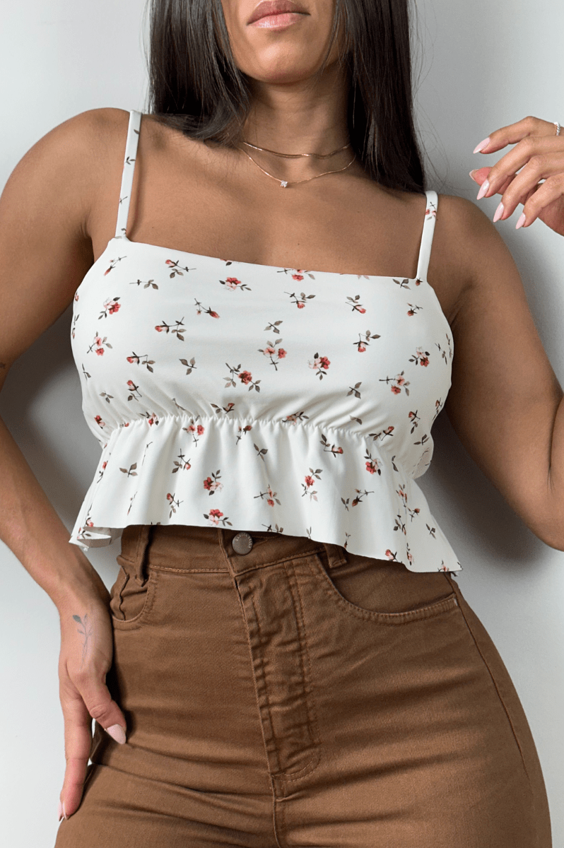 Cropped Serena Off-White Flowers