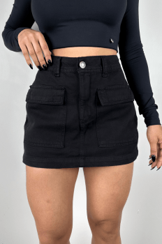 Short Saia Jeans Cargo Black