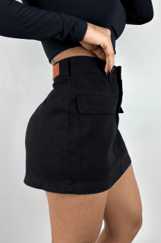 Short Saia Jeans Cargo Black